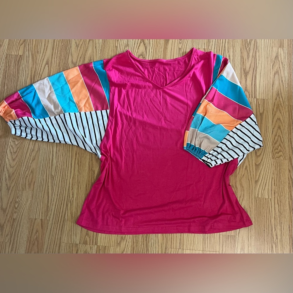 “Katie” Rose stripe color block bubble sleeve top - Picture 5 of 5